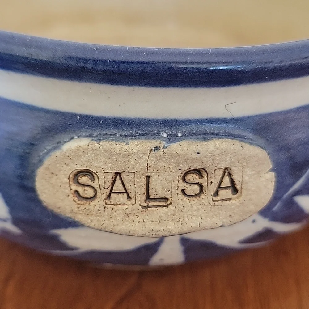 Pottery Blue White Salsa Dish with Lid